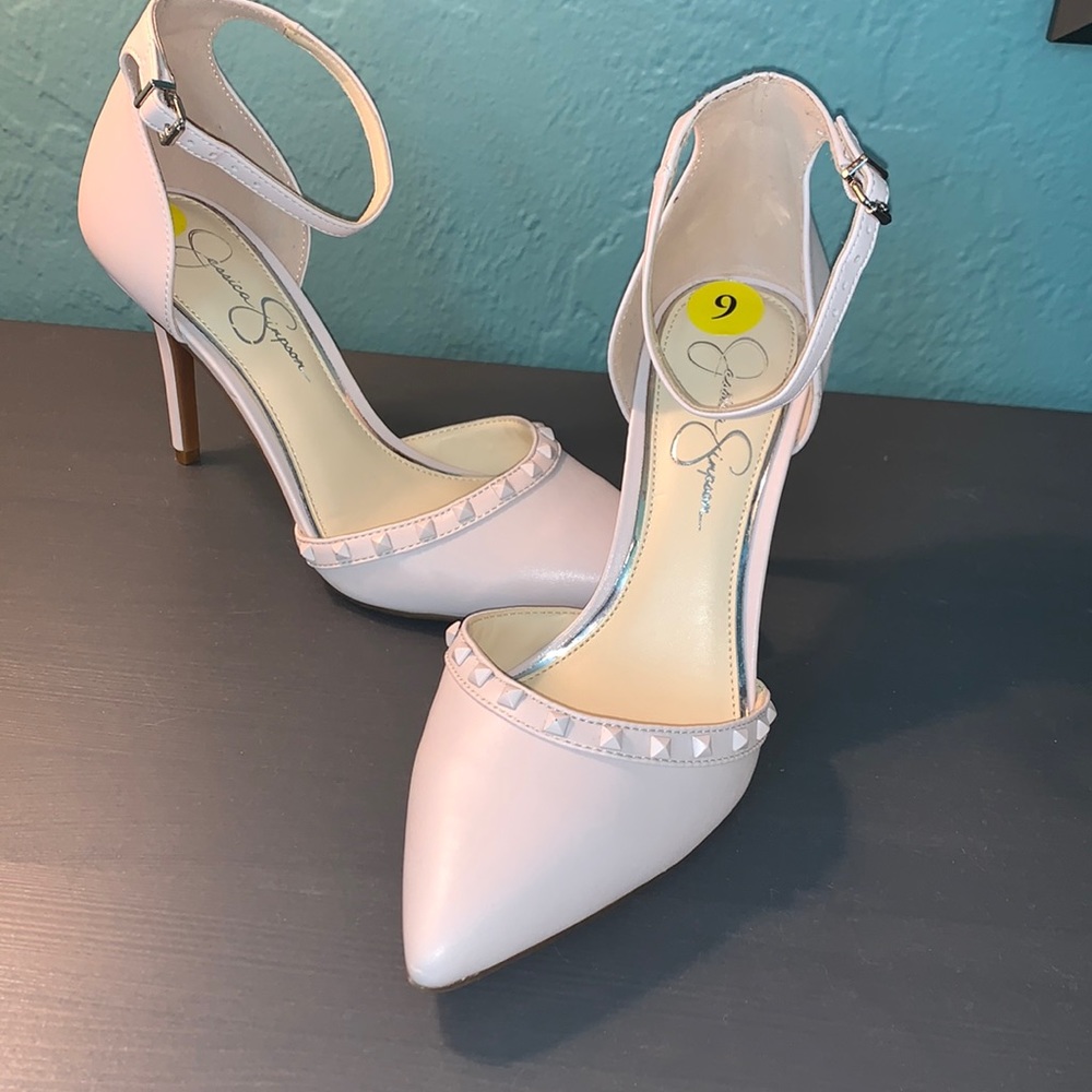 Jessica Simpson Blush Pink Ankle Strap Pointed Toe Heels